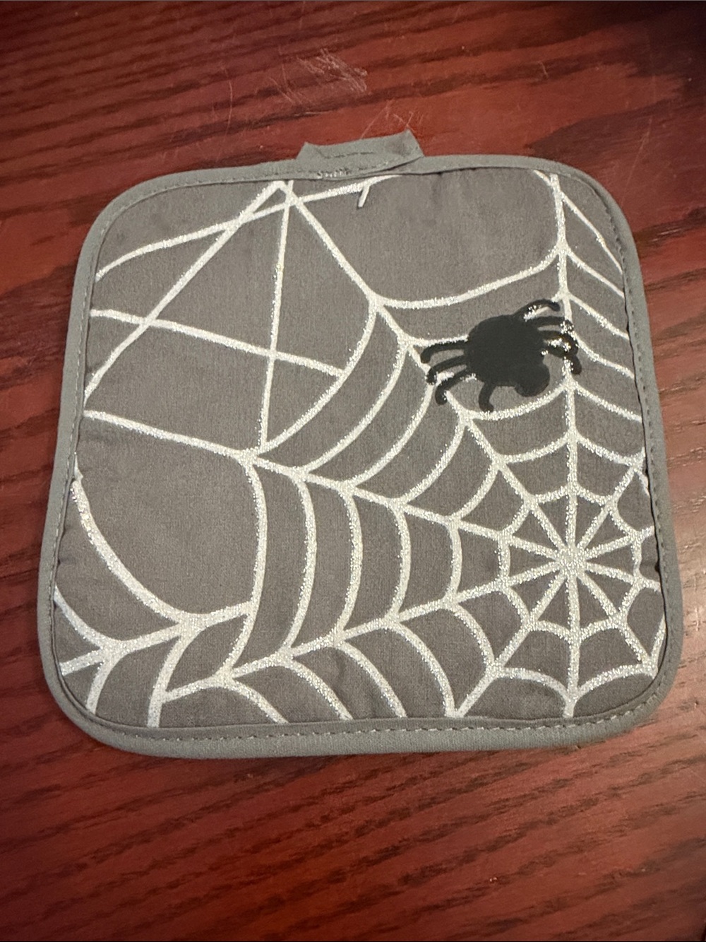 🕷️New🕷️Gray Spider Web Potholder Set with Black Spider